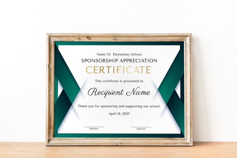 Appreciation Certificate Template, Certificate for School Sponsorship, EDITABLE Certificate of Appreciation for Sponsorship, Gift Certificat image 1