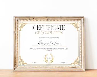 Plantilla de certificado de finalización, Certificado de finalización de curso imprimible, Plantilla de certificado corporativo de premio de belleza editable