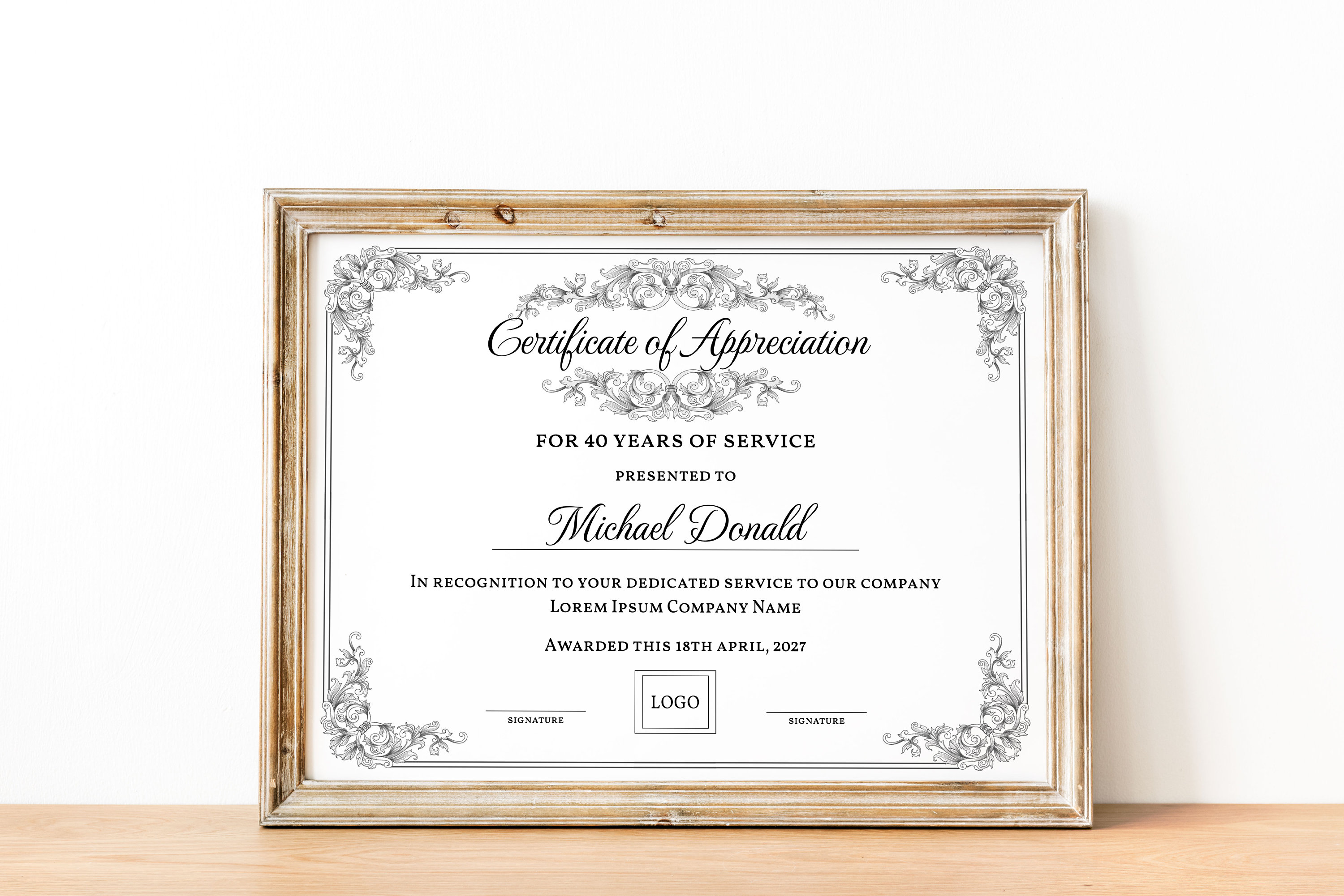 Bewerkbaar certificaat dienstjaren, elegante bedrijfsbeloning sjabloon,  afdrukbare dienstjaren certificaat werk jubileum cadeausjabloon - Etsy  België, image size:3000x2002