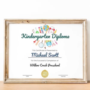 Diploma de jardín de infantes editable, Diploma de graduación de jardín de infantes, Certificado de graduación de KINDERGARTEN, Diploma del último día de la escuela de jardín de infantes
