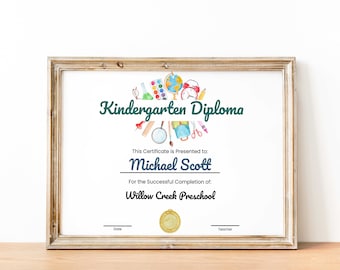 Editable Kindergarten Diploma, Kindergarten Graduation Diploma, KINDERGARTEN Graduation Certificate, Last Day of Kindergarten school diploma