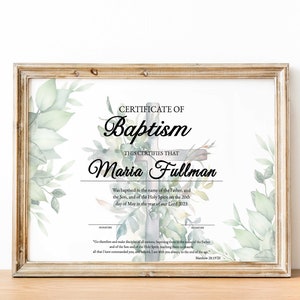 Plantilla de certificado de bautismo editable, certificado de bautismo imprimible, certificado de bautismo de bebé personalizado, plantilla de iglesia, plantilla de vegetación