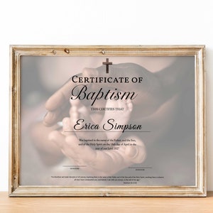 Plantilla de certificado de bautismo, certificado de bautismo editable plantilla de certificado de bautismo, plantilla editable de la iglesia del certificado de bautizo