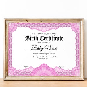 Sjabloon voor geboorteakte, afdrukbare geboorteakte, babycadeaubon, moederschap, ziekenhuisgeboorteakte, pasgeboren certificaat