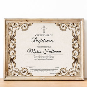 Plantilla de certificado de bautismo, certificado de bautismo editable, plantilla de certificado de bautismo, certificado de bautizo, certificado de bautizo