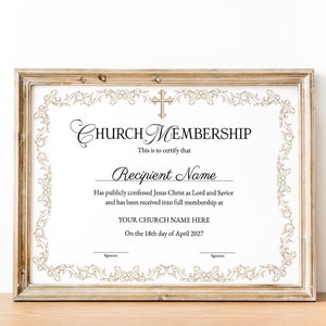 Church Membership Certificate Template, Editable Printable Certificate of Membership, New Members Church Form Templates Download