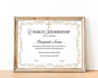 Plantilla de certificado de membresía de la iglesia, certificado de membresía imprimible editable, descarga de plantillas de formulario de iglesia para nuevos miembros