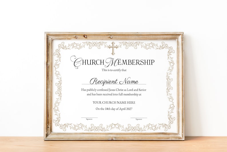 Church Membership Certificate Template, Editable Printable Certificate of Membership, New ...