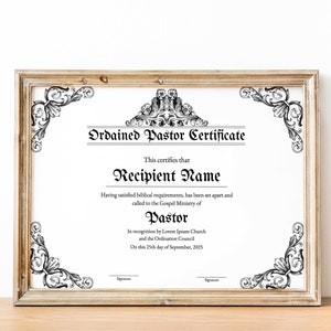 Ordination Certificate Template, Gospel Ministry Certificate Template, Editable Certificate Of Ordination, Printable Editable Template.