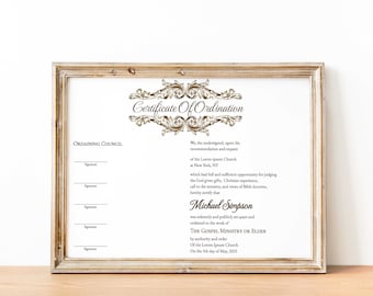 Ordination Certificate Template, Gospel Ministry Certificate Template, Editable Church Certificate Of Ordination, Ordained Elder Certificate