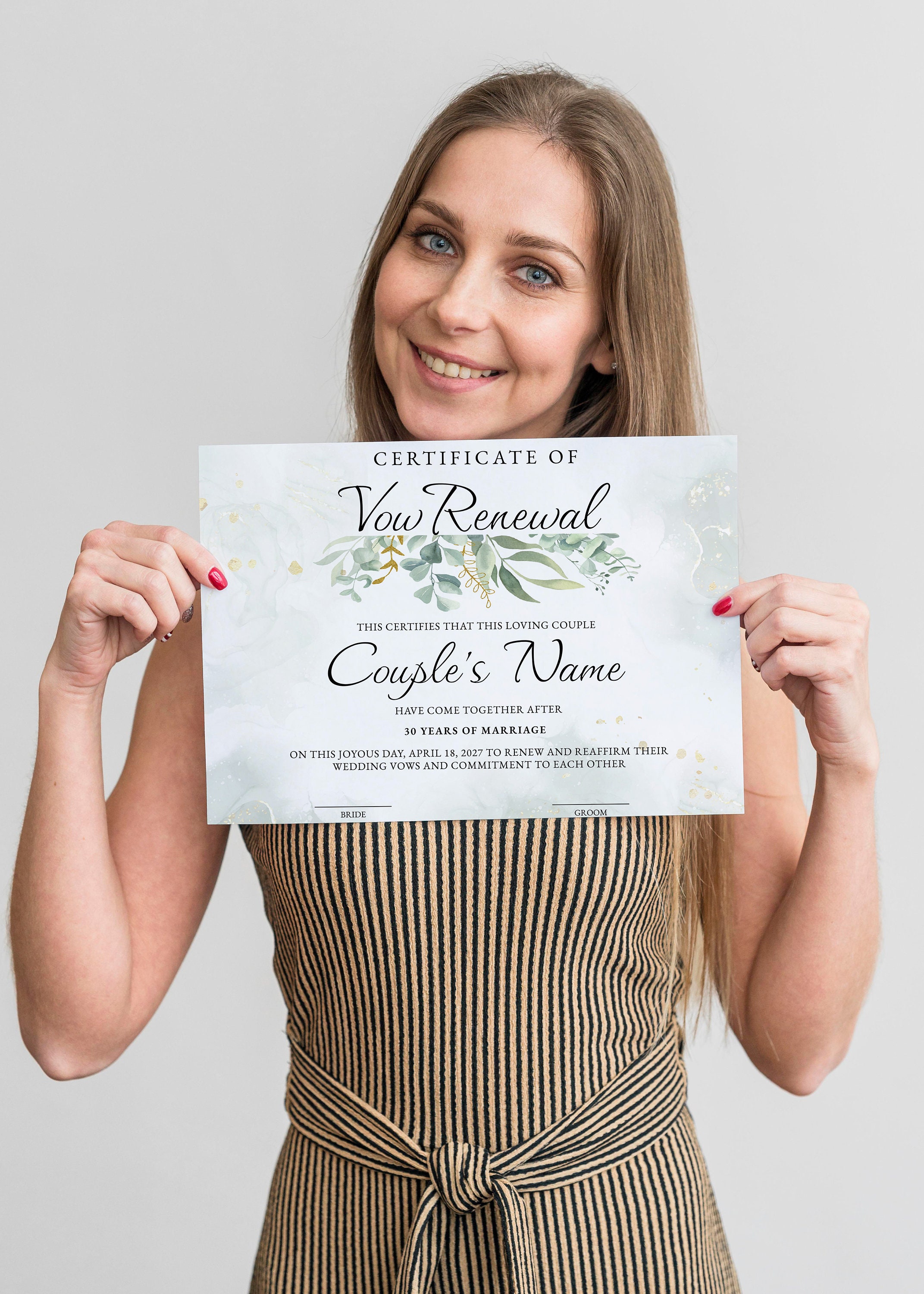 Marriage Anniversary Gifts Vow Renewal Certificate - Linen Paper With Gold  Greenery Border, 6-Pack 8.5x11\u0026quot Vow Renewal Gifts, image size:2143x3000