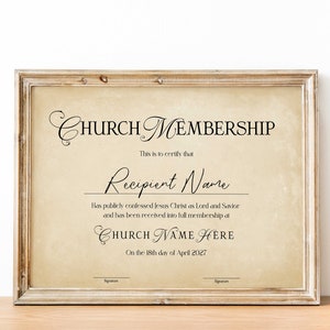Plantilla de certificado de membresía de iglesia editable, certificado de membresía imprimible editable, descarga de plantillas de formulario de iglesia para nuevos miembros