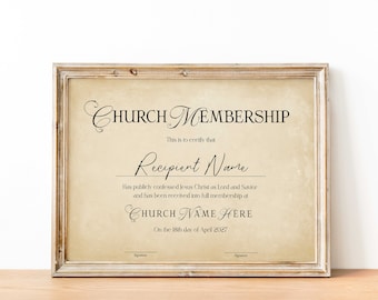 Plantilla de certificado de membresía de iglesia editable, certificado de membresía imprimible editable, descarga de plantillas de formulario de iglesia para nuevos miembros