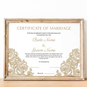 Bearbeitbare Heiratsurkunde, Hochzeitsandenken-Heiratsurkunde Vorlage, personalisierte Hochzeit Geschenkgutschein Sofort-Download