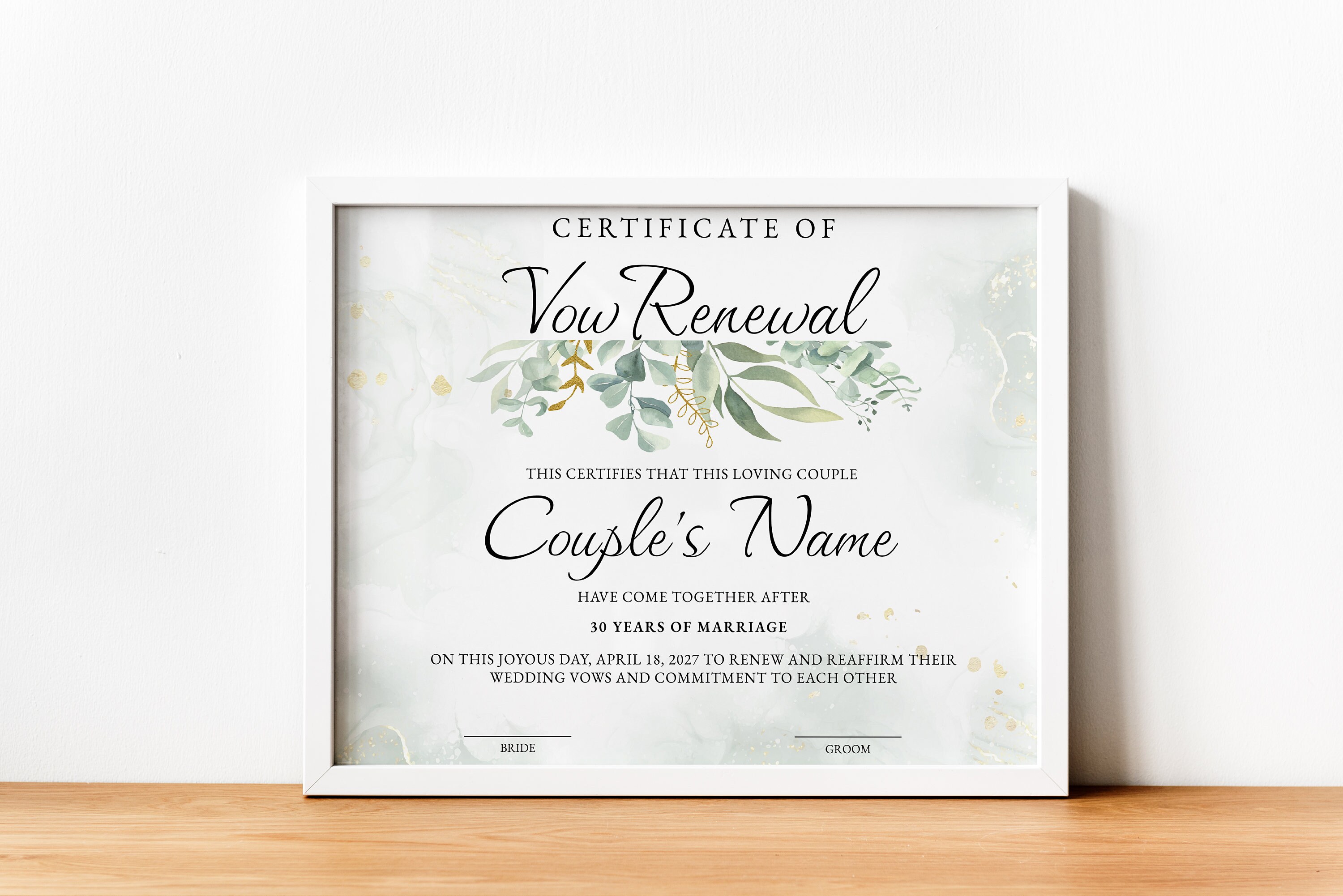 Certificat de renouvellement de vœu, modèle de certificat de mariage imprimable modifiable