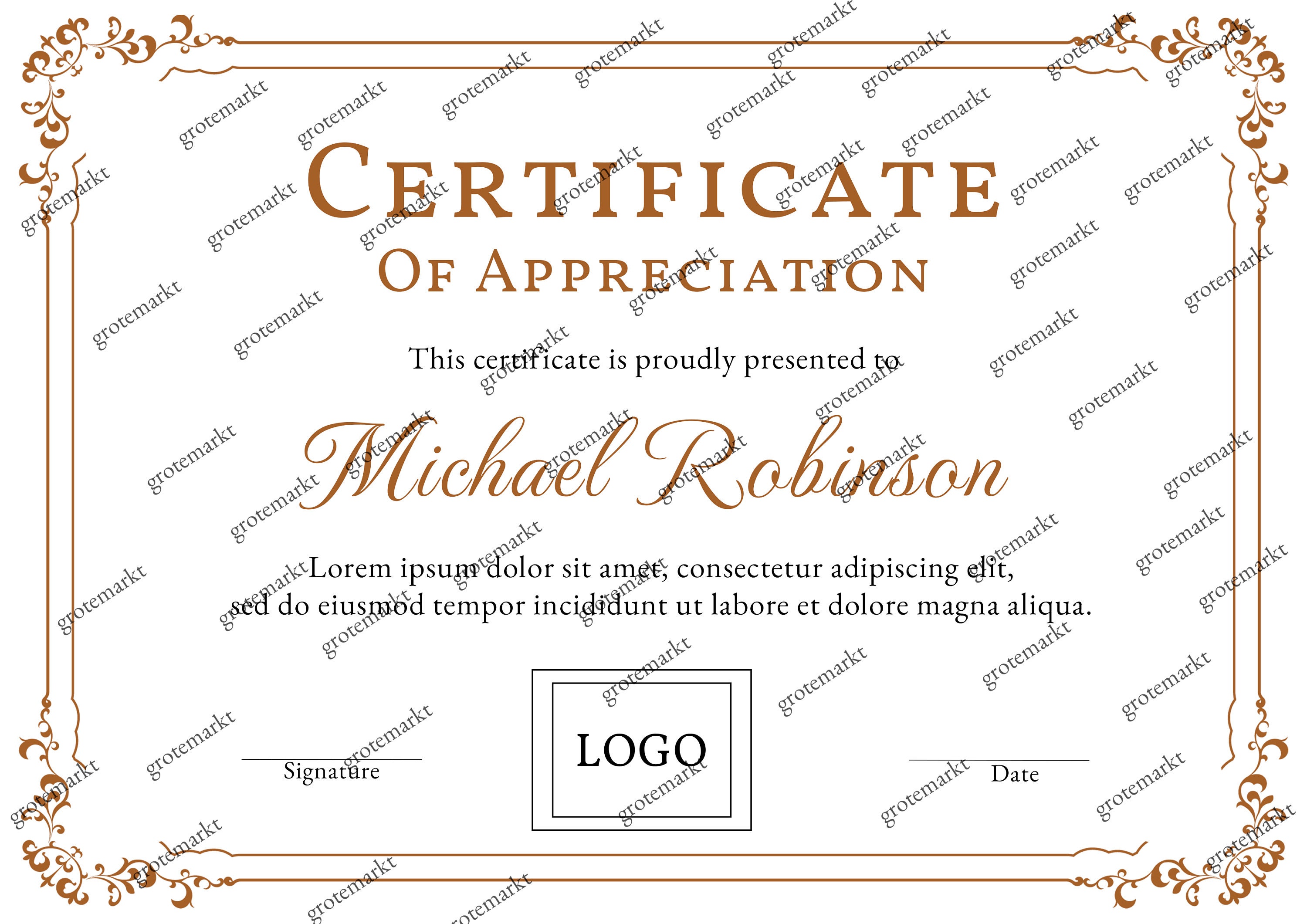 Printable Certificate Of Appreciation Editable Certificate Etsy