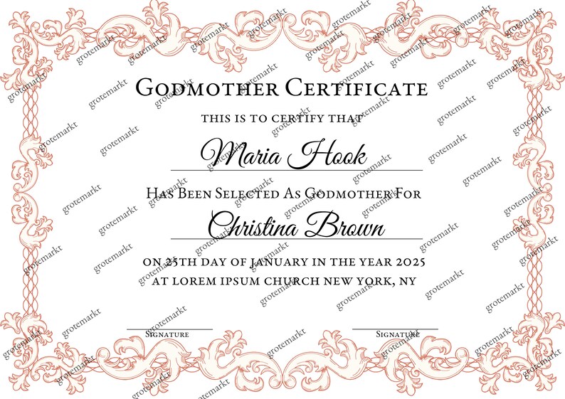 Editable Godmother Certificate Template, Printable Baptism Certificate ...