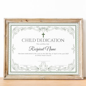 Plantilla de certificado de dedicación de niño de Greenery, dedicación de bebé, certificado de bautismo imprimible de bautizo de bebé editable Descargar
