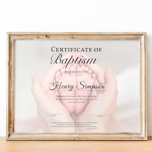 Plantilla de certificado de bautismo de bebé, plantilla de certificado de bautismo, plantilla de certificado de regalo de bautismo de niño/niña editable Plantilla de iglesia