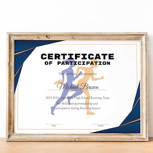Editable Running Certificate Award Template, Sports Certificate Template, Printable Running Certificates, Running Award Digital Download