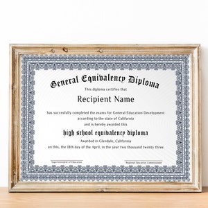 Plantilla de certificado GED EDITABLE, recuerdo imprimible del diploma de escuela secundaria, recuerdo editable del diploma de educación en el hogar, plantilla de diploma de graduación