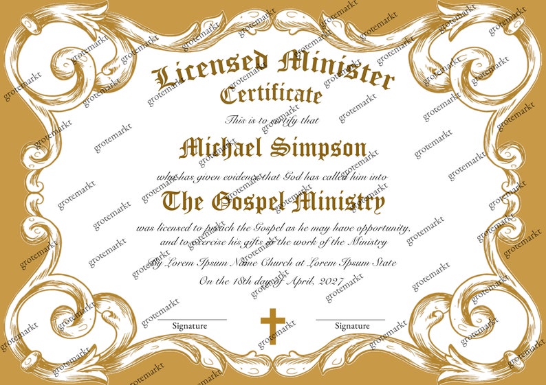 Editable License to Preach Template, Printable Certificate of License ...