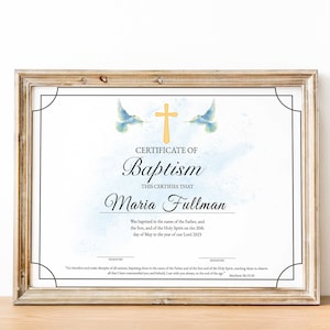 Certificado de bautismo editable, Certificado de bautismo, Plantilla de certificado de bautizo, Recuerdo para la familia, Bautismo infantil personalizado
