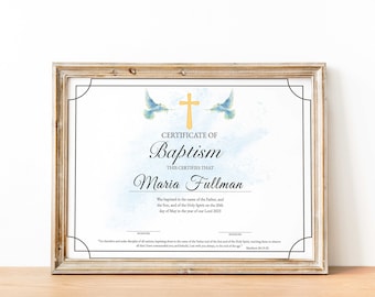 Editable Certificate of Baptism, Baptism Certificate, Christening Certificate Template,Keepsake for Family, Personalized Child's Baptism