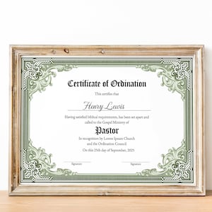 Pastor Ordination Certificate Template, Editable Certificate of Ordination, Printable Ministry Certificate, Church Certificate, Download