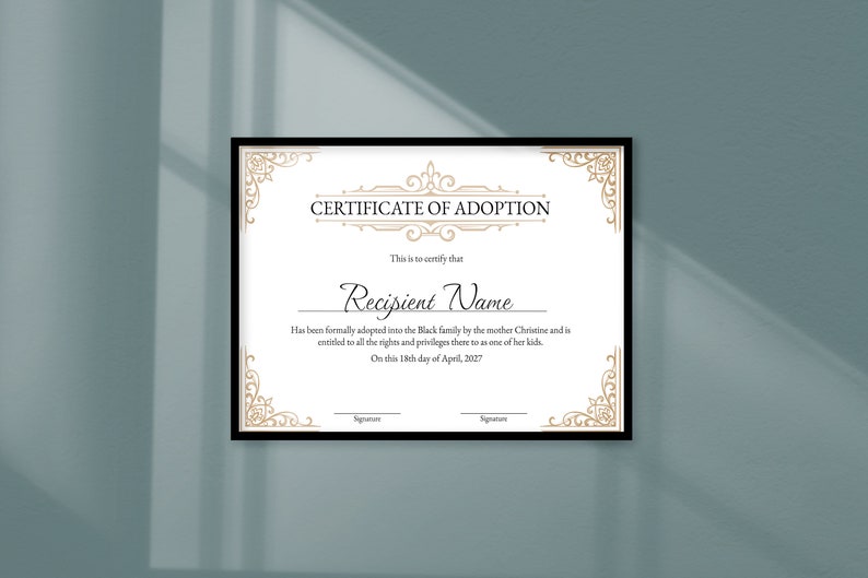 Certificate of Adoption to Our Family, Editable Printable Stepparent ...