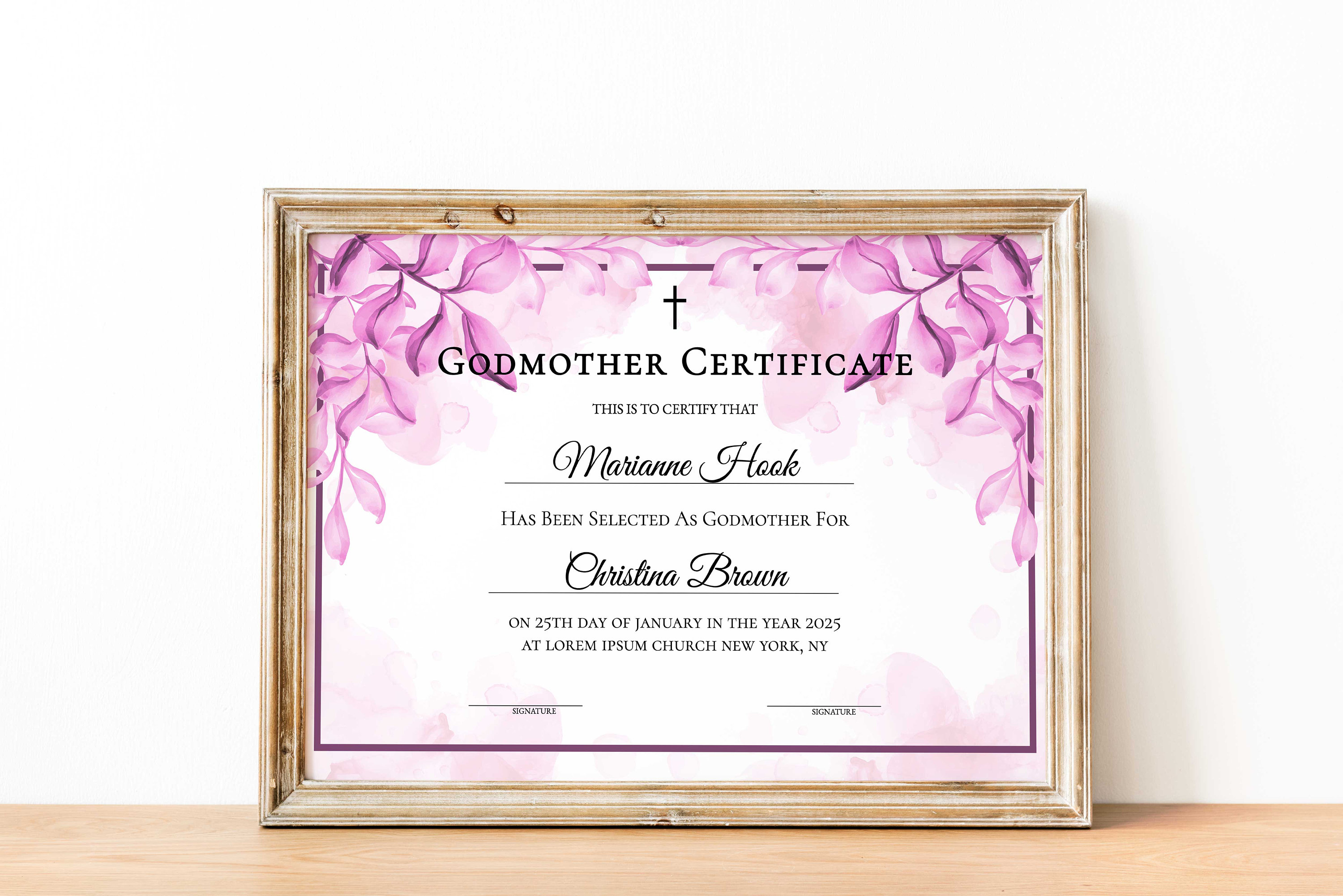 Editable Godmother Certificate Template, Printable Baptism Certificate ...