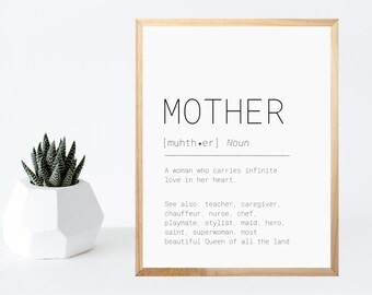 Mother Definition Print, Gifts for Mom, Gifts for Her, Printable Wall Art, New Mom Gifts, Minimalist Print, Family Art, Digital Download