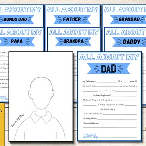 Vatertagskarte, Karten für Opa, Alles über Daddy, Füllen Sie den leeren Fragebogen aus, Personalisiertes Geschenk für Papa, Bonus-Dad-Karte, druckbar