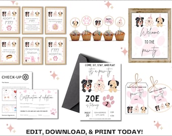 Dog Birthday Party Printable BUNDLE, Puppy Party Games, Adopt a Puppy Party, Dog Adoption Birthday Party, Dog Lover Birthday, Invitations