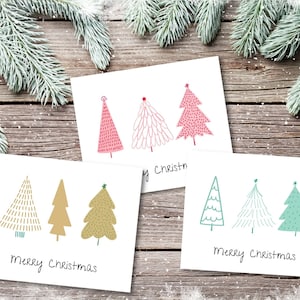 Kerstkaart digitale download afdrukbaar, kerstboomkaarten, minimalistische kerstkaart, vakantiekaartenset, blanco kerstkaarten