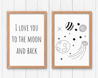 Neutral Nursery Art, I Love You To The Moon And Back Nursery Wall Decor, Moon Decor, Printable Art, Gender Neutral Wall Decor For Nursery