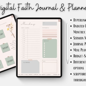 2024 Digital Planner, Undated Digital Planner GoodNotes, Hyperlinked Faith Planner Christian Notebook Sermon Notes, Christian Prayer Journal