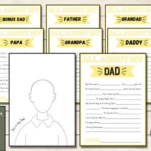 Vaderdagkaart, kaarten voor opa, alles over papa, vul de lege vragenlijst in, gepersonaliseerd cadeau voor papa, bonusvaderkaart, afdrukbaar