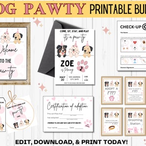EDITABLE Dog Pawty Bundle, Printable Puppy Party Games, Adopt a Puppy Party Decorations, Personalized Dog Birthday Party, Digital Download