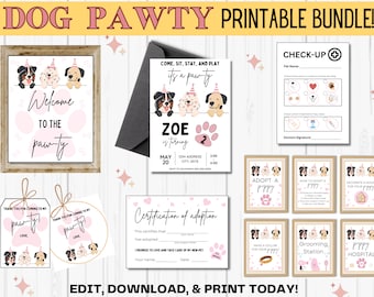 EDITABLE Dog Pawty Bundle, Printable Puppy Party Games, Adopt a Puppy Party Decorations, Personalized Dog Birthday Party, Digital Download