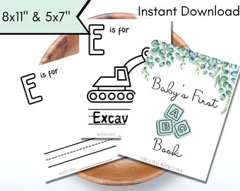 ABC Book Baby Shower Games, Digital Download, Baby Shower Coloring Pages, Baby's First ABC Book, Printable Alphabet Coloring Book, Greenery