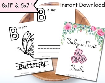Baby Shower Coloring Pages, ABC Book Baby Shower Games, Baby's First ABC Book, Pink, Printable Alphabet Coloring Book, Digital Download