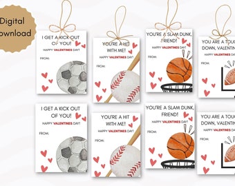 Sports Theme Valentine Tags, Kids Valentines Cards, Printable Tags For Party, Valentines Cards For School, Soccer Football Baseball