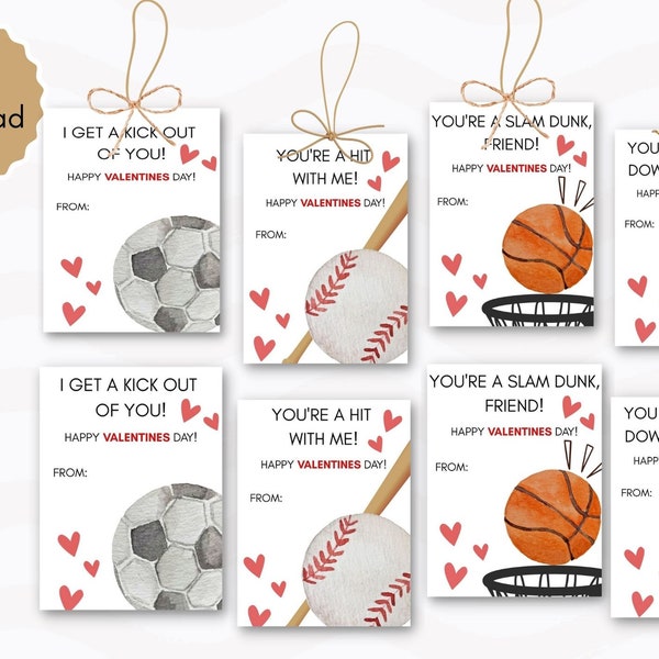 Sports Theme Valentine Tags, Kids Valentines Cards, Printable Tags For Party, Valentines Cards For School, Soccer Football Baseball