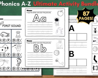 Printable Preschool Alphabet Worksheets, Toddler Learning Printable, Alphabet Tracing, Phonics Worksheet, Preschool Curriculum, A-Z 87 Pages
