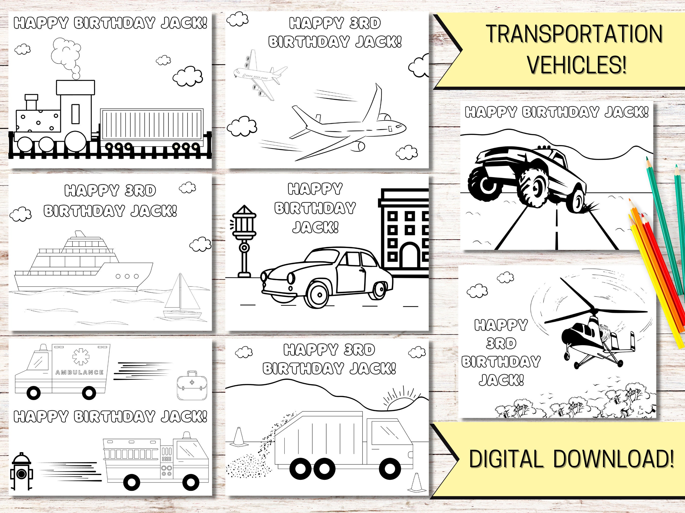 Printable Coloring Pages, Car Birthday Party, Personalized Kids