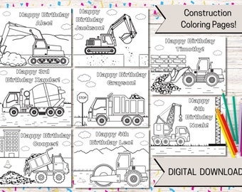 Printable Coloring Pages, Construction Truck Birthday Party, Personalized Kids Coloring Pages, Construction Printable, PDF Digital, Placemat
