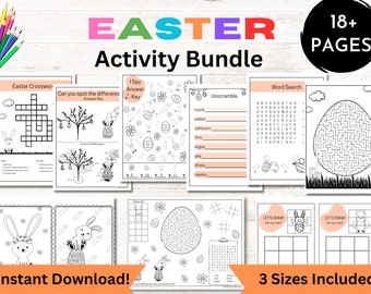 Easter Activity Bundle For Kids, Easter Party Placemat, Coloring Pages, Easter Games Printable, Spring Worksheet Printable, Instant Download