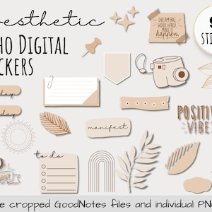 Boho Digital Planner Stickers, Aesthetic Stickers, GoodNotes Stickers, Notability Stickers, Pre-cropped Digital Stickers, PNG Files VOLUME 6