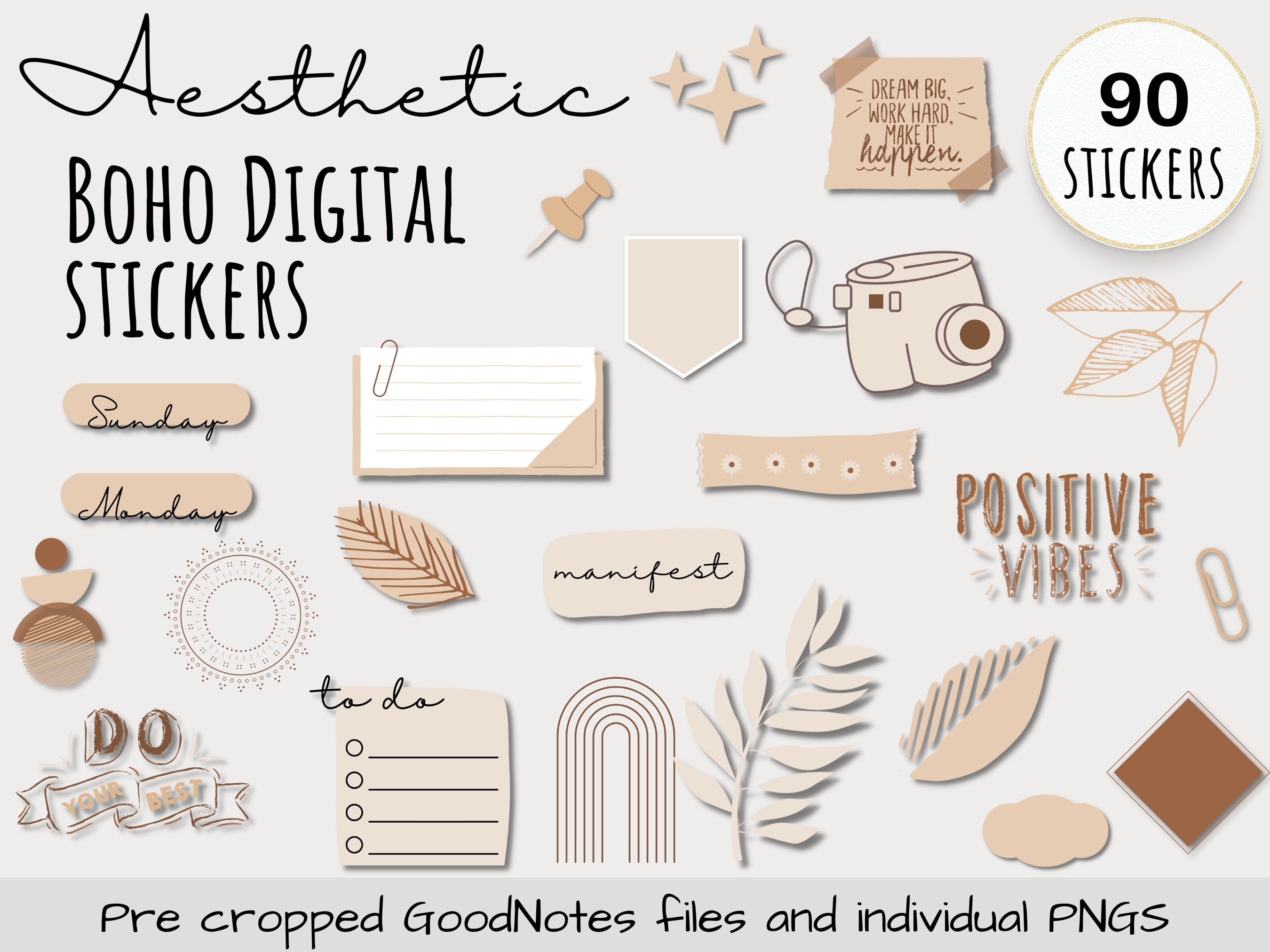Boho Digital Planner Stickers, Aesthetic Stickers, Goodnotes Stickers ...